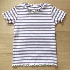 トップバリュー　120 ボーダー　女の子　Tシャツ 半袖　パープルのサムネイル