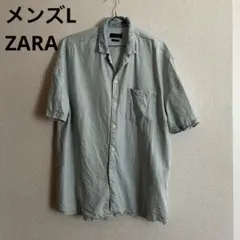ZARA リラックスフィット 半袖シャツ 淡いブルー