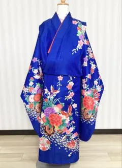 七五三女の子7歳 花柄刺繍の青赤着物 - メルカリ