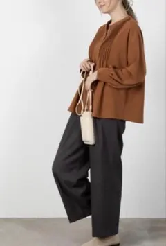 NAVY ピンタック ブラウス キャラメルブラウン 長袖 ゆったり