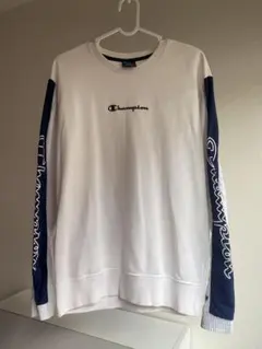 Champion 長袖トレーナー ホワイト/ネイビー
