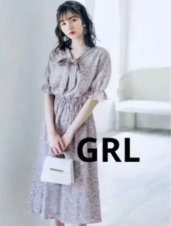 GRL グレイル　ボウタイ 花柄 フレアワンピース ラベンダー色　サイズM