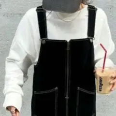 【極美品】isook 大人カジュアル ハーフジップ ステッチ ジャンスカ　黒