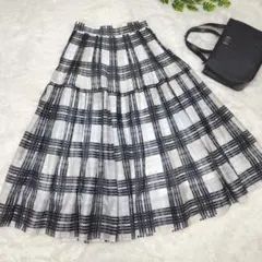 美品 JUSGLITTY チェック柄 ロングスカート フレア 上品 春夏 1