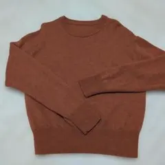オレンジブラウン クルーネック ニットセーター 長袖