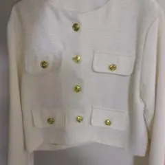 ホワイト ボタン付き カーディガン SHEIN