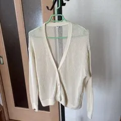 美品　ユニクロ　メッシュ長袖カーディガン　ホワイト　XL