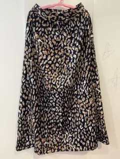 ヒョウ柄フレアスカート ネイビー ベージュ