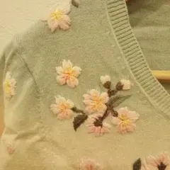 花刺繍　グラデーション春色カーディガン　桜　手刺繍