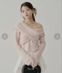 クロスデザイン オフショルダー 長袖カットソー ピンクのサムネイル