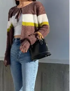 MOUSSY FRONT TIE MULTI BORDER カーディガン