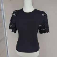 新品ZARAブラック レース袖 Tシャツ 半袖