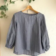 青　チェック　七分袖　トップス　カットソー　LLサイズ　大きいサイズ