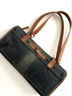 ヴィンテージ美品　横長 デニム ショルダーバッグ インディゴ 肩掛け 丈夫 綺麗
