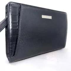 ✨美品✨ バーバリー 本革 セカンドバッグ クラッチバッグ 黒 型押し チェック