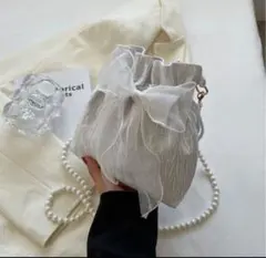 パール ショルダーバッグ ホワイト 巾着 夏向けバック 浴衣 レース レディース