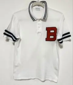 ポロシャツホワイト　ブラック　LINE赤　Bワッペン