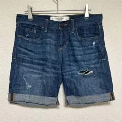 アバクロ ダメージ デニム ハーフパンツ ロールアップ 【S】綿麻 旅行