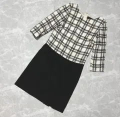 UNTITLED ツイード ニット 切替ワンピース 日本製 七分袖 アンタイトル