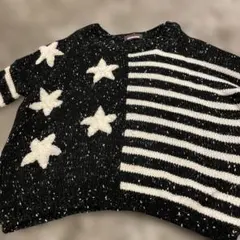 ✨新品未使用✨星とストライプデザインのニットセーター 黒×白 ルーズニット