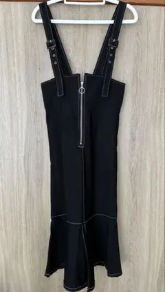 ブラックサロペットドレス デニムワンピース キャミワンピ ジャンスカ