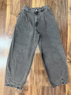 GU ダークグレー バレルレッグジーンズ L 160 パンツ　デニム　ワイド