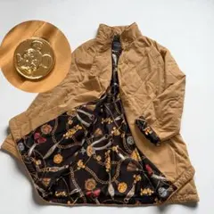 希少80s ディズニー公式 総柄 キルティング コート M ヴィンテージ 金釦