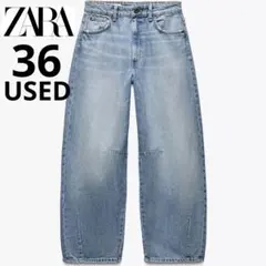 【USED】ZARA♡バギーバルーンミッドライズデニムパンツ36バレルレッグザラ