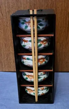 値下げ不可❗美濃焼 庫山窯 赤絵花紋 小鉢 5客セット 前畑陶器　5皿