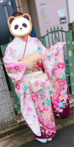 美品振袖セット　正絹　白色　花柄