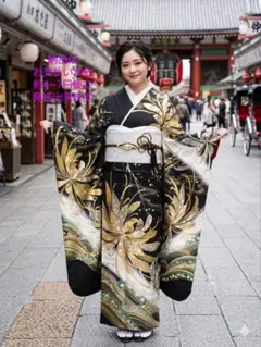 バッグ特典付！振袖フルセット(9点)成人式・大輪牡丹・高身長・モード