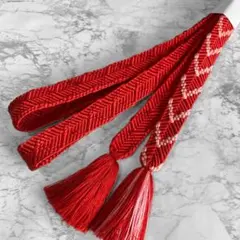 絹 帯締め☆笹浪組 平組 紅赤色×ピンク×グラデーション 矢羽根柄 組紐