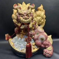 ♡Fc左1017 須栄義 九谷焼 唐獅子 宝船 七福神 縁起物 置物 伝統工芸品