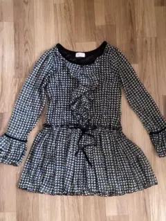 レディース　長袖　チェック柄フリル　チュニック