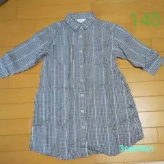 3can4on 140cm 七分袖シャツワンピースん(ギンガムチェック)