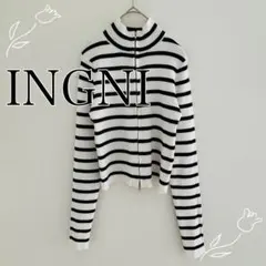 イング INGNI ハイネックジップニットカーディガン（M）ボーダー