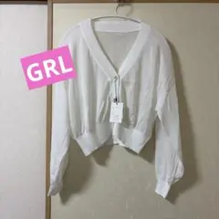 【GRL】ショート丈シアーニットカーディガン オフホワイト sm112