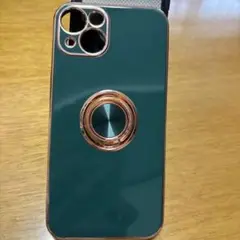 iPhone13ケース　深い緑　リング付き