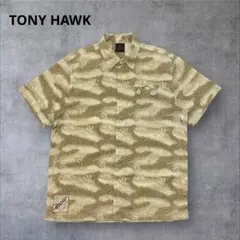 TONY HAWK 総柄デザインポケット コットン比翼半袖シャツ ベージュ Lのサムネイル