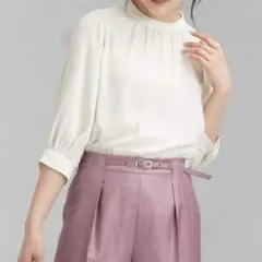 green label relaxing スタンドネック ギャザー ブラウス