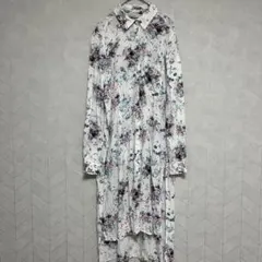 ZARA ザラ 総柄ロングシアーシャツワンピースM 花柄 ゆったり長袖