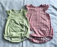 ギンガムチェック　2枚　ロンパース　姉妹　年子　UNIQLO フリル袖
