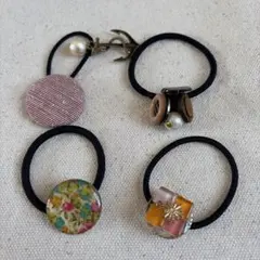花柄とストライプのヘアゴム4個セット