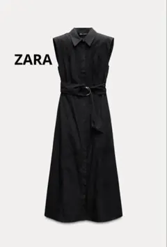 ZARA ブラック ノースリーブ ミディシャツワンピース S