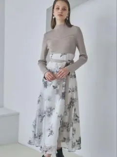 MERCURYDUOフラワードッキングロングスリーブワンピース　M