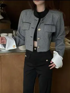 SHEIN コントラストトリム ボタンフロント クロップ オーバーコート