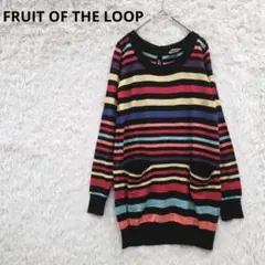 FRUIT OF THE LOOP　ボーダーニットチュニック ポケット　リボン