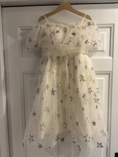 キッズドレス 120cm 星柄 スパンコール オフショルダー