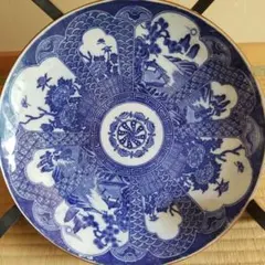 絵皿　牡丹　庭風景　骨董品　年代物　変型　29cm