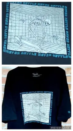 ビックプリント骸骨Tシャツ　GUコラボスカルTシャツ　SKELETON